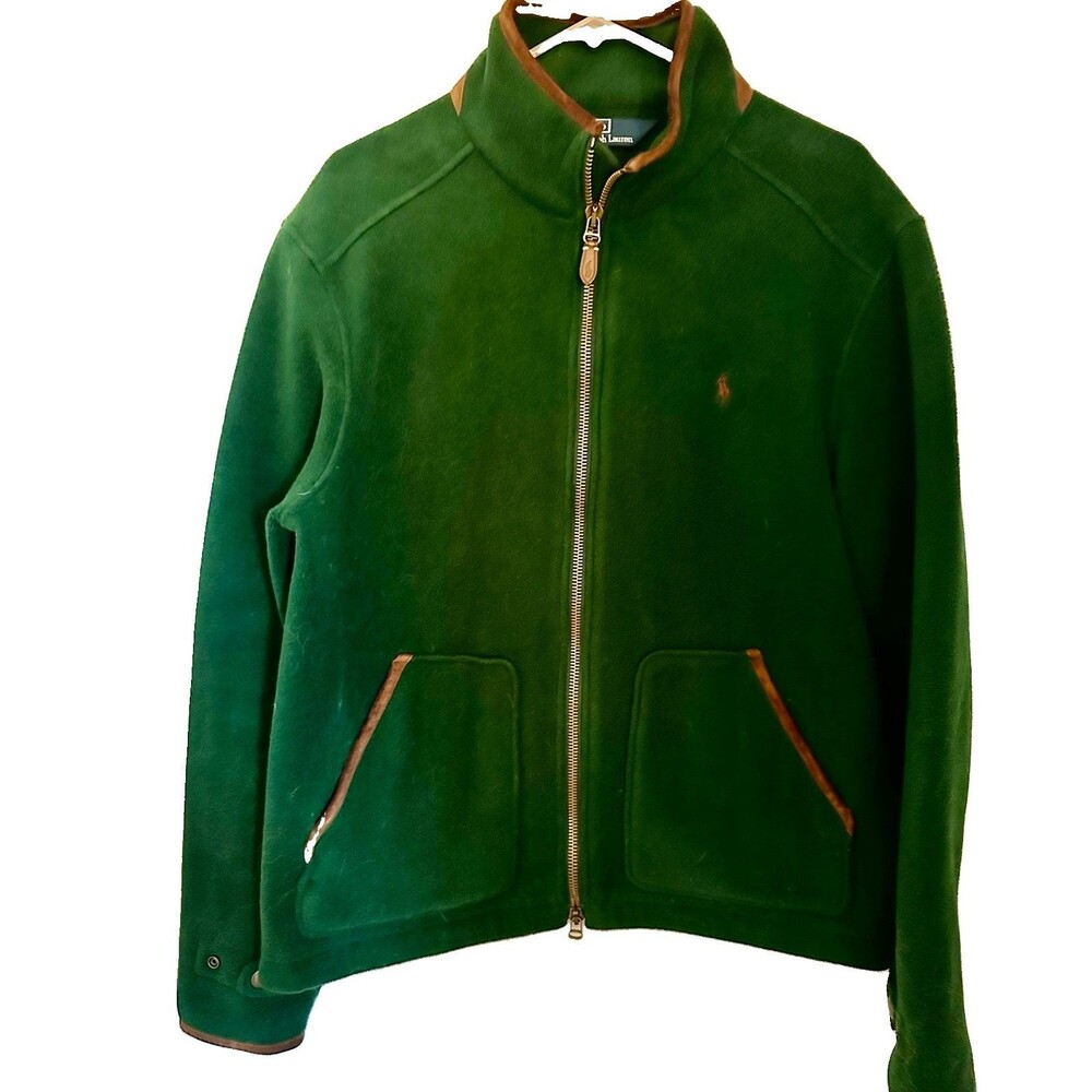 Rare Vintage 90’s Ralph Lauren Green Full Zip Jacket Men's L Logo Solid